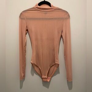 Forever 21 Long Sleeve Sheer See-through Blush Bodysuit Women’s Size S EUC Party
